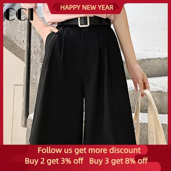 CCI 2022 Yaz kadın Rahat Yüksek Bel Şort Gevşek Geniş Bacak Diz Takım Elbise Pantolon Kore Tarzı Cep Ofis Şort WQ001P