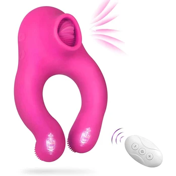 Çift Vibratör Horoz Halka ve Klitoris Yalama Su Geçirmez Şarj Edilebilir Uzaktan Kumanda Silikon Seks Oyuncak Çift Flört