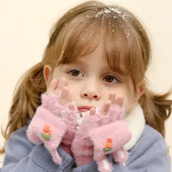 Sonbahar Kış Çocuk Eldiven Sevimli Nakış Örme Eldiven Parmaksız Çevirme Eldiven Çocuk Maruz Parmak Eldivenler Eldiven kızlar için