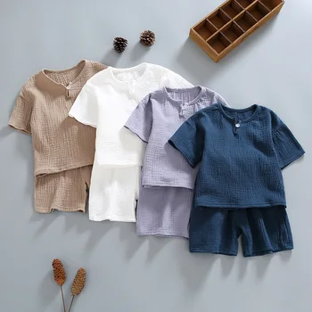 2 Adet Yaz Yenidoğan Bebek Kız Giysileri Kız Setleri Düz Renk Kısa Kollu Şort T-Shirt Çocuk Giysileri Erkek Moda Dış Giyim