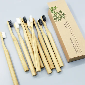 10 Adet Bambu Kömür Diş Fırçası Doğal Çevre Dostu Ürünler Vegan Sıfır Atık Yumuşak Fırça Diş Fırçaları Ağız Temizleme Bakım Araçları