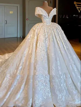 Lüks Kapalı Omuz Gelinlik 2023 Kadınlar İçin Dantel Aplikler Sweep Tren Custom Made Prenses gelin kıyafeti Vestido De Noiva