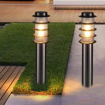 E27 açık IP65 su geçirmez çim lambası paslanmaz çelik bahçe yolu direkleri ışık peyzaj avlu Villa sütun ışıkları