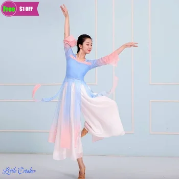 Klasik Dans Güzelleştirmek Vücut Uygulama Elbise kadın Takım Elbise Taklidi Peri Uzun Gömlek + şifon pantolon Çin dans kostümü
