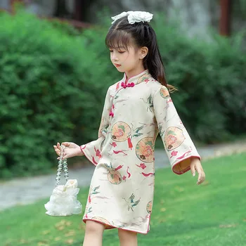 Çin Tarzı Prenses Elbise Yarım Kollu Sonbahar Yeni Çocuk Giysileri Kız Elbise Uzun Kollu Cheongsam Çocuk Genç