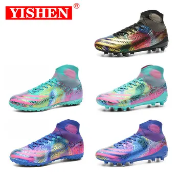 YISHEN futbol ayakkabıları Erkekler Renkli futbol kramponları Moda Trendi Parlayan Gençler TF / FG Futbol Sneakers Futsal spor ayakkabıları