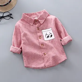 2021 Bahar %100 % Pamuk Casual Bluz Yaz Çizgili Gömlek Kore Bebek Uzun Kollu Üstleri Erkek Gömlek Okul Kızlar Bluzlar 