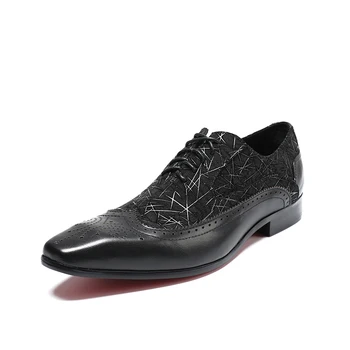 Erkek Hakiki Deri Iş rahat ayakkabılar Erkekler Oxfords Siyah Düğün Ayakkabı Akşam Parti Elbise Sivri Burun Moda Oyma Ayakkabı