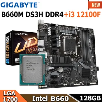 LGA 1700 Gigabyte B660M DS3H DDR4 + i3 12100F Anakart Combo Intel B660 Anakart DDR4 128GB M. 2 PCI-E 4.0 Mikro ATX YENİ