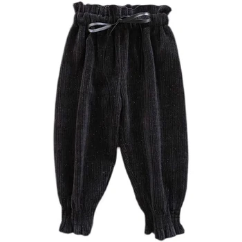 Sonbahar Kış Kalın Polar Siyah Pantolon Toddler Bebek Gevşek Giysiler Kızlar Harem Rahat Yay Pantolon Koean Tarzı Dökün Enfants 8 10