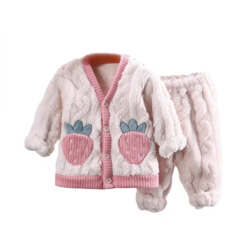 Yeni Kış Bebek Giysileri Takım Elbise Çocuk Kız Kalın Sıcak Uzun Kollu Pijama Üst Ve Pantolon Yürümeye Başlayan Rahat Kostüm Çocuk Pijama