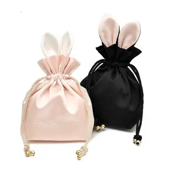 Paskalya tavşanı Kulaklar büzgülü torba Saç Topu Sevimli Tavşan Taşınabilir kozmetik çantası Takı saklama çantası Sevimli büzgülü torba Çantası