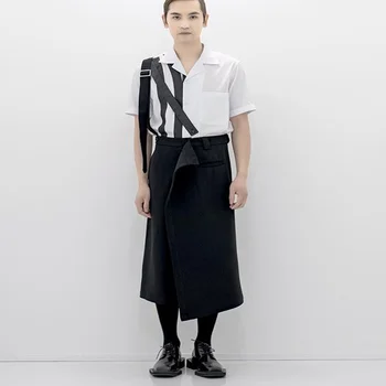 Erkek Ve kadın Rahat Geniş Bacak Jartiyer Japon Moda Trendi Samurai Pala Asimetrik Kendo Pantolon