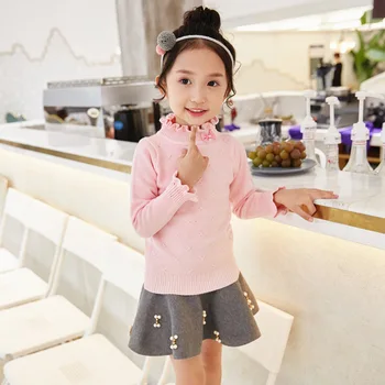 2018 Sonbahar Kış Sevimli Bebek Kız Kazak Çocuk Giysileri Örme Dip Prenses Kazak Bebek Kız Giysileri 2-7yrs