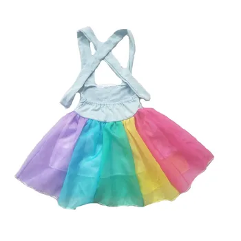 Moda butik yaz elbisesi kızlar gökkuşağı renk çizgili dantel elbiseler çocuklar için kolsuz serin prenses parti elbisesi