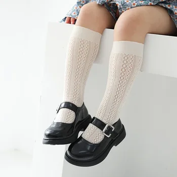 Yeni Çocuklar diz üstü çorap Yaz Hollow Out Kızlar Marka Çocuk Ince Prenses Çorap Pamuk Örgü Çorap Kız Nefes Uzun Socken
