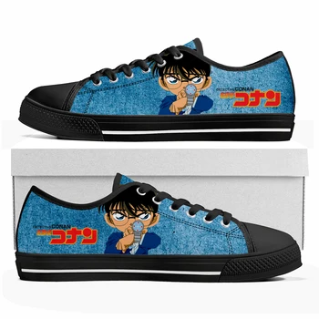 Dedektif Conan Karikatür Manga Düşük Üst Sneakers Erkek Bayan Genç Yüksek Kaliteli Kanvas Sneaker Çift Ayakkabı Özel Siyah Ayakkabı