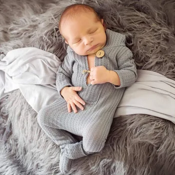 Bebek Romper Örme Kapşonlu Yenidoğan Fotoğraf Prop Tulum Ayaklı Tulum Bebek Fotoğraf Giyim Bebek Çekim Giysileri