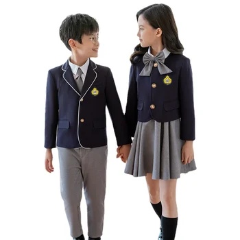 Kız Erkek Siyah Blazer Çorap Gary Pantolon Elbise Beyaz Gömlek Göğüs İşareti Kravat Yay Çocuk Çocuk Kore İngiliz Japon okul üniforması