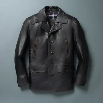Lüks erkek Hakiki deri ceketler 100 % Üst Katman Yumuşak İnek Derisi Ceket Çay Çekirdek Dana Derisi Orta Uzunlukta Deri Ceket