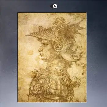 Profil-Of-A-Kask İçinde Savaşçı Giclee Posteri Leonardo Da Vinci Baskı Duvar Yağlıboya Resim Tuval Üzerine Baskı Tuval