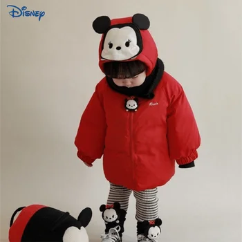 Disney Mickey Minnie Bebek Kız Erkek Pamuk kapitone ceket Çocuk kapüşonlu ceket Kış Uzun Kollu Polar Dış Giyim Bebek Giysileri 12M-5Y