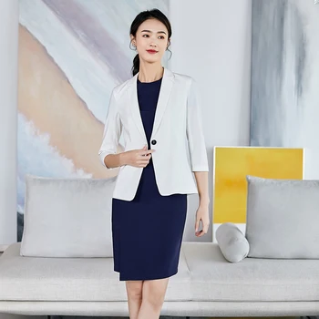 2020 Zarif Blazer Elbise Takım Elbise Kadın İş Üniforma Ofis Bayan Profesyonel İki Parçalı Set takım kıyafet Kadın Takım Elbise Setleri