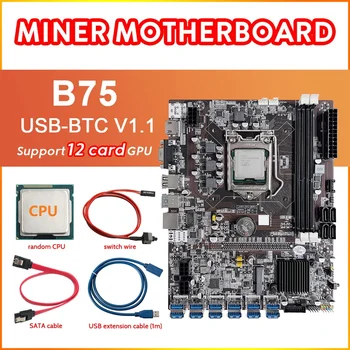 B75 12 Kart BTC Madencilik Anakart + CPU + USB Uzatma Kablosu + SATA Kablosu + Anahtarı Kablosu 12XUSB3. 0 Yuvası LGA1155 DDR3 RAM MSATA