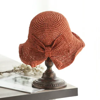 Yeni Stil Küçük Ağız Bölünmüş Hasır Şapka kadın Yaz Güneş Koruyucu Şapka Yay Düğüm balıkçı şapkası Katlanır Güneşlik Şapka plaj şapkası