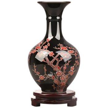Jingdezhen Seramik Siyah Sırlı Erik Çiçeği Desen Vazo Süsler Oturma Odası Çiçek Vazo