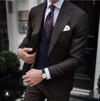 2020 Custom Made Kahverengi İş Erkek Takım Elbise En İyi Erkek Blazer Slim Fit Düğün Takımları Erkekler İçin Damat Smokin 3 Adet Kostüm Homme