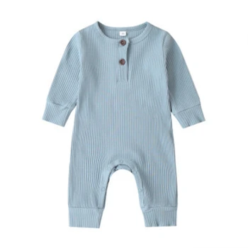 Unisex Yenidoğan Bebek Giysileri Düz Renk Bebek Tulum Yaz Düz Renk Uzun Kollu Toddler Romper Bebek Giyim 3-18 Ay