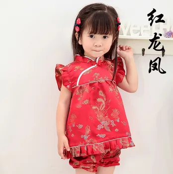 2021 Yeni Yaz Çiçek Bebek Kız Giysileri Setleri Kıyafetler Bebek Takım Elbise Yeni Yıl Çince Üstleri Elbiseler kısa pantolon Qipao Cheongsam
