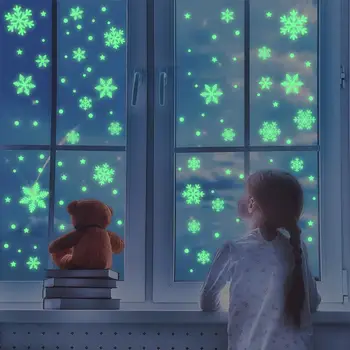 64 adet Noel Aydınlık Çıkartmalar Moda Kar Tanesi Floresan Pencere Çıkartmaları Ev Duvar pencere dekorasyonu