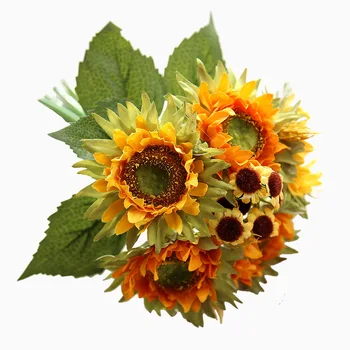 5 Kafaları Sonbahar Dekorasyon Sarı Ayçiçeği İpek yapay çiçekler Buket Ev Dekorasyon Ofis Parti Bahçe Dekor için