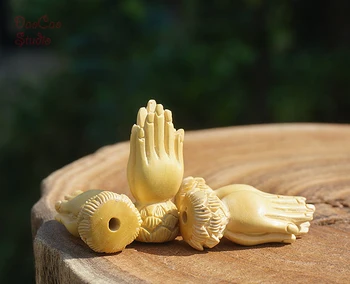 Doğal Şimşir Oyma Boddha Eller Namaste Sarı Kolye Küçük Takılar Mala Japa Boncuk Bilezik Takı Bulguları DIY Aksesuarları