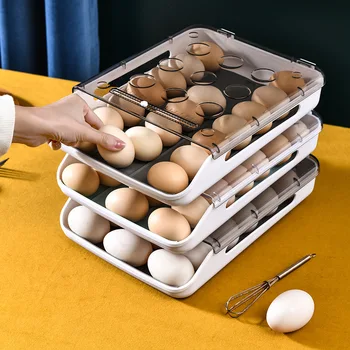 Yeni Otomatik Haddeleme Yumurta Kutusu Mutfak Eşyaları Buzdolabı Depolama Organizatör Ev Şeffaf Çekmece Tepsi Space Saver