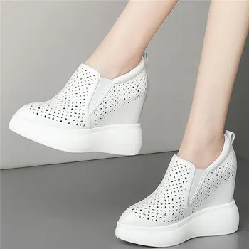Rahat ayakkabılar Kadın Hakiki Deri Takozlar Yüksek Topuk yarım çizmeler Kadın Yaz Sivri Burun Moda Ayakkabı Platformu Oxfords Ayakkabı