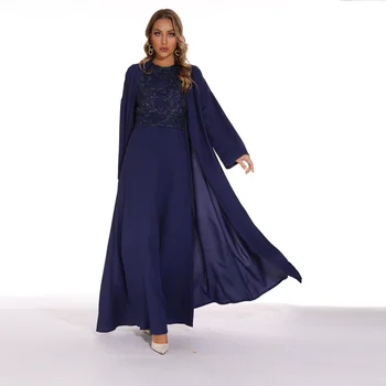 Muslimische Setleri Robe Femme Musulmane 2022 Yeni Müslüman İki parçalı Set Sequins Arap Elbise Abayas Kadınlar için Mütevazı Giyim