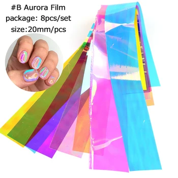 1 * 8 adet / paket Nail Art Folyo Aurora Renkler Kaymak Takılar Sanat 3d Holografik Süslemeleri Çıkartmalar Tırnak Kağıt Çıkartmaları Tırnak Dekor