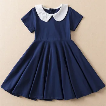 Yaz 4-12y Kızlar Kısa Kollu Mavi okul üniforması Elbise Çocuklar gündelik giyim Çocuk Kostüm Toddler Kız Parti Prenses Elbise