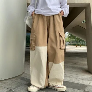 Japon Yüksek Sokak Büyük Cep Düz Gevşek Rahat Pantolon Geniş Bacak Pantolon Erkek Hippi Joggers Pantolon