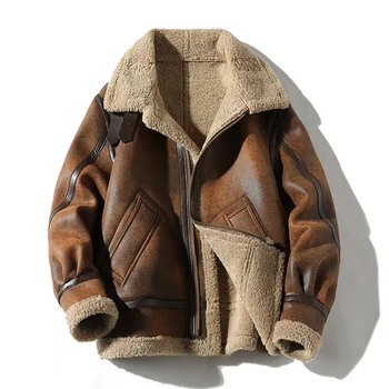 Kürk erkek sonbahar kış kalınlaşma high-end marka deri ceket / artı kadife kalınlaşma moda büyük boy haki Erkek PU ceket