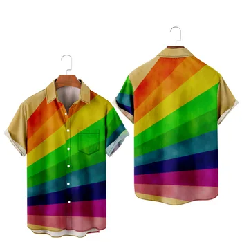 Erkek hawaii tişört Y2K Hombre Moda Gömlek LGBT 3D Baskı Rahat Rahat Kısa Kollu Plaj Büyük Boy Elbise 1