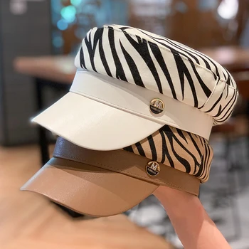 Kore Versiyonu M Standart Donanma Şapka Bayanlar Sonbahar Tüm Maç güneşlikli kep Japon Bahar Moda Zebra Desen düz kasketler