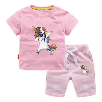 2020 Yaz sıcak satış unicorn Erkek Kız Karikatür T shirt Şort pantolon seti Giysileri Çocuklar Sevimli Karikatür Çocuk Kız giyim setleri