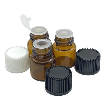 100 adet 1ml Amber Cam Şişeler Çekme Deliği Redüktör vidalı kapak Mini Boş İsteyen Şişeler Parfüm Örnekleri Kavanoz