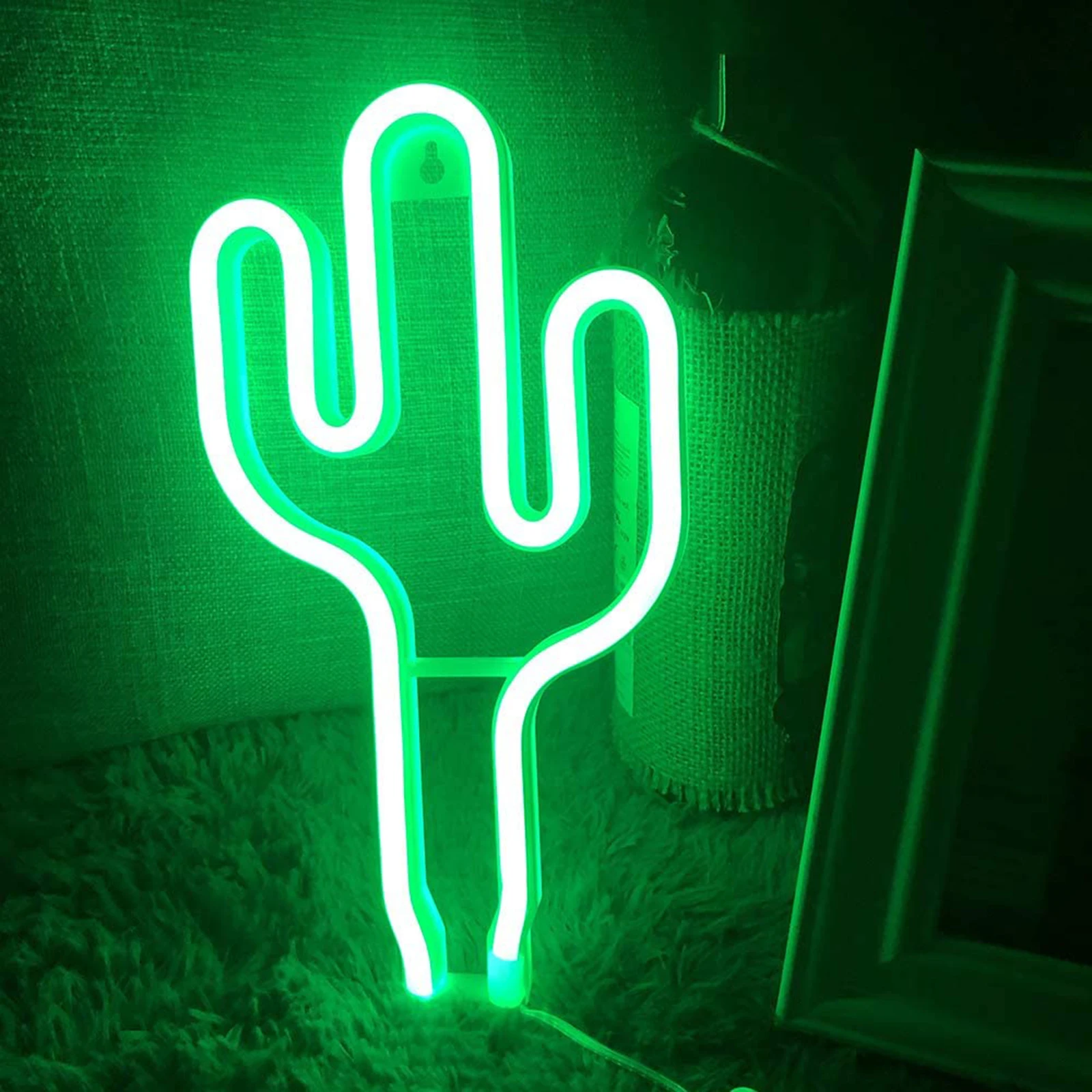 Kaktüs şekli Neon açık yeşil LED Neon Burcu Duvar ışık dekorasyonu ambiyans Neon ışıkları USB ve pil kumandalı ev çocuk odası için Görüntü 2