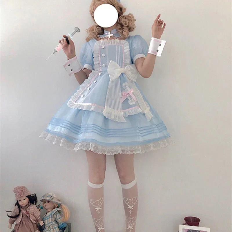 Japon Kawaii Lolita Elbise Kısa Kollu Sevgiliye Kurtarma Ekibi Prenses Hizmetçi Cosplay Günlük Çay Partisi Elbiseler Yaz Giyim Görüntü 5