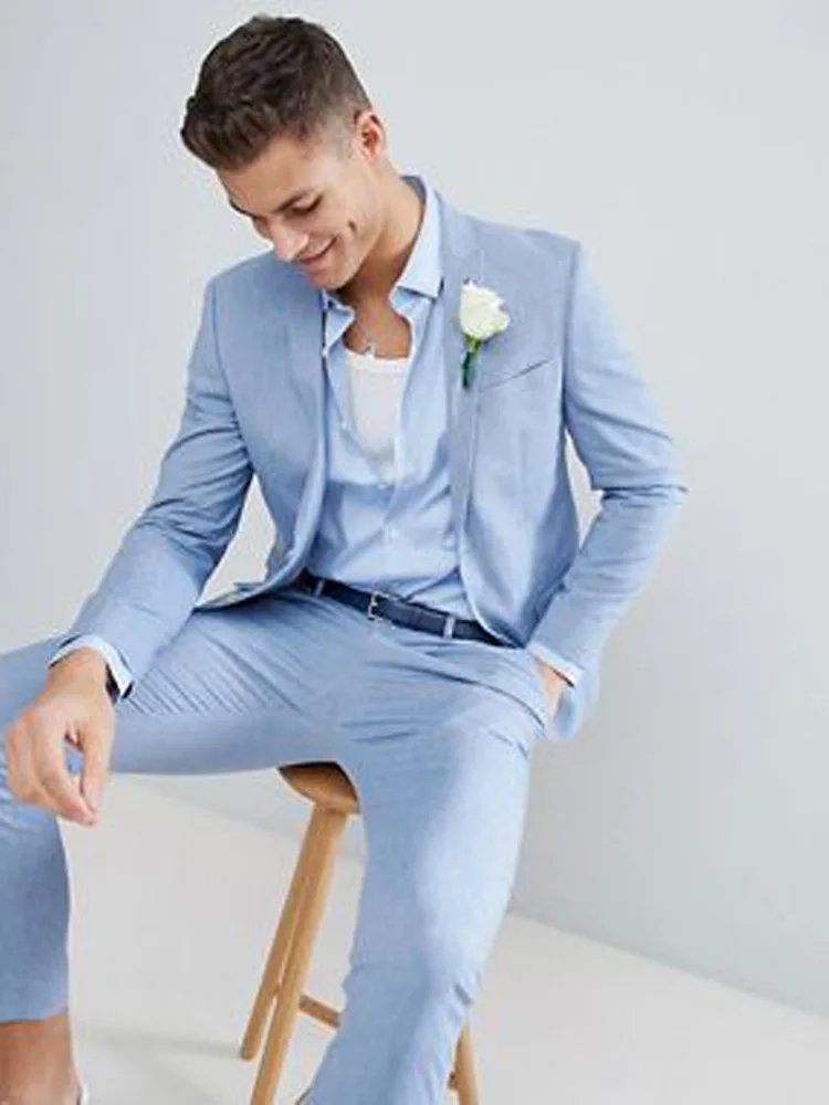 Erkek 2 Parça Takım Elbise Zarif Katı Bir Düğme Slim Fit Resmi Moda İş Blazer Smokin pantolon seti Görüntü 1
